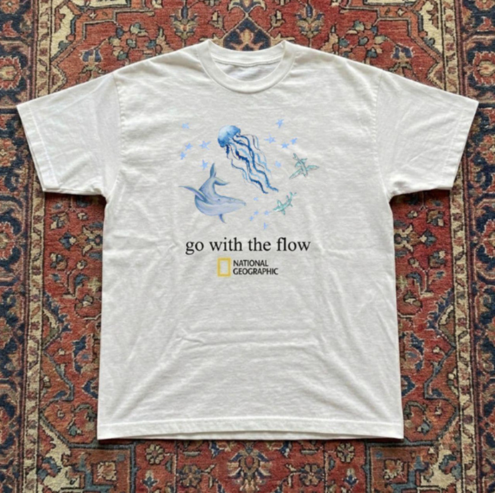 Go With The Flow Jellyfish Whale Ocean Life Tee